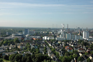 Blick von oben auf die City Leverkusens