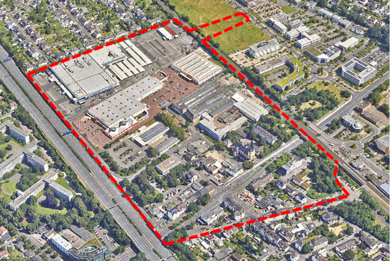 Luftbild mit eingezeichnetem Untersuchungsgebiet