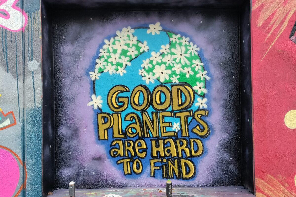 Graffiti mit Slogan "good planets are hard to find"