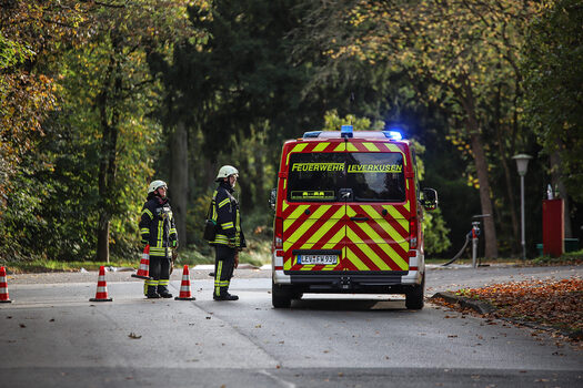 Feuerwehrleute vor Feuerwehrfahrzeug